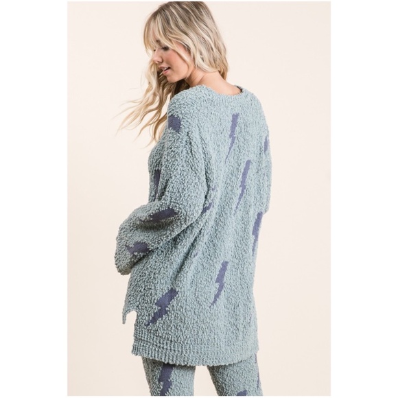 Bibi Cozy Popcorn Thunder Print V neck Sweater Pants Set - Picture 4 of 7